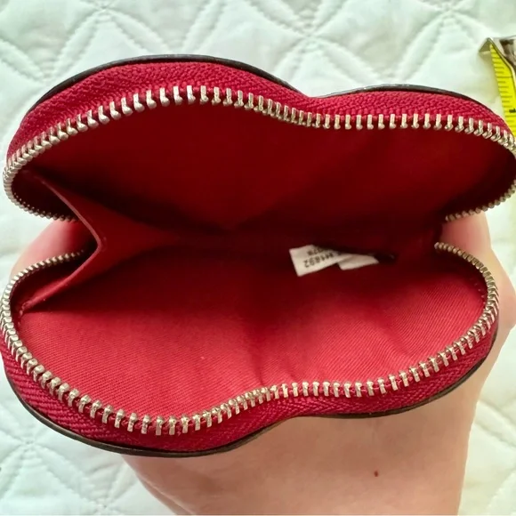 Coach Red Sparkle Glitter Leather Heart Coin Purse Bag Charm Mini Wallet - Picture 9 of 11